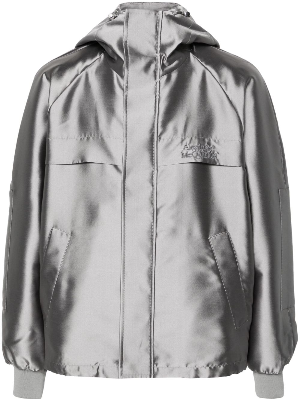 Logo-embroidered hooded jacket - Grey