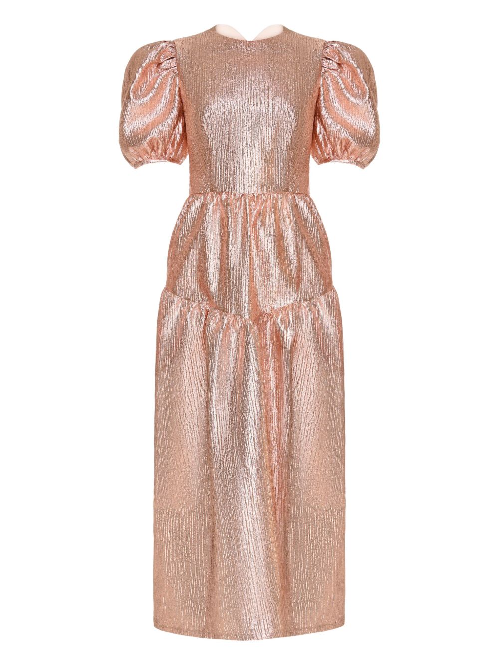 Puff-sleeve metallic midi dress - Gold