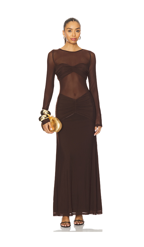 Runaway The Label Romy Ruched Maxi Dress in Chocolate. L. Also in XS, S
