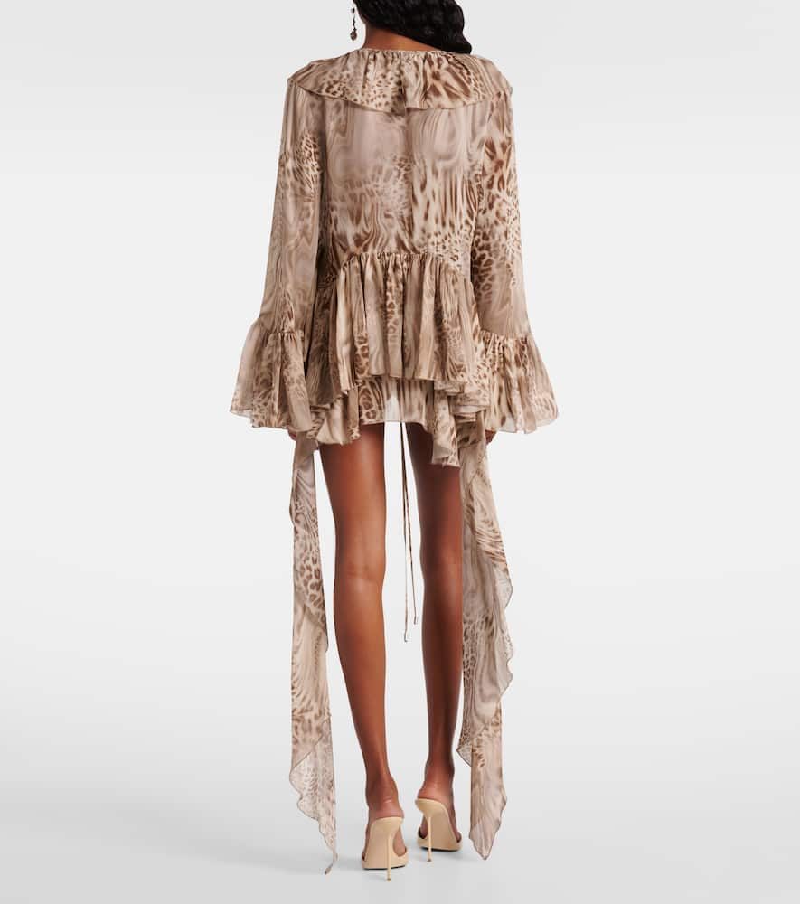 Ruffled leopard-print chiffon top