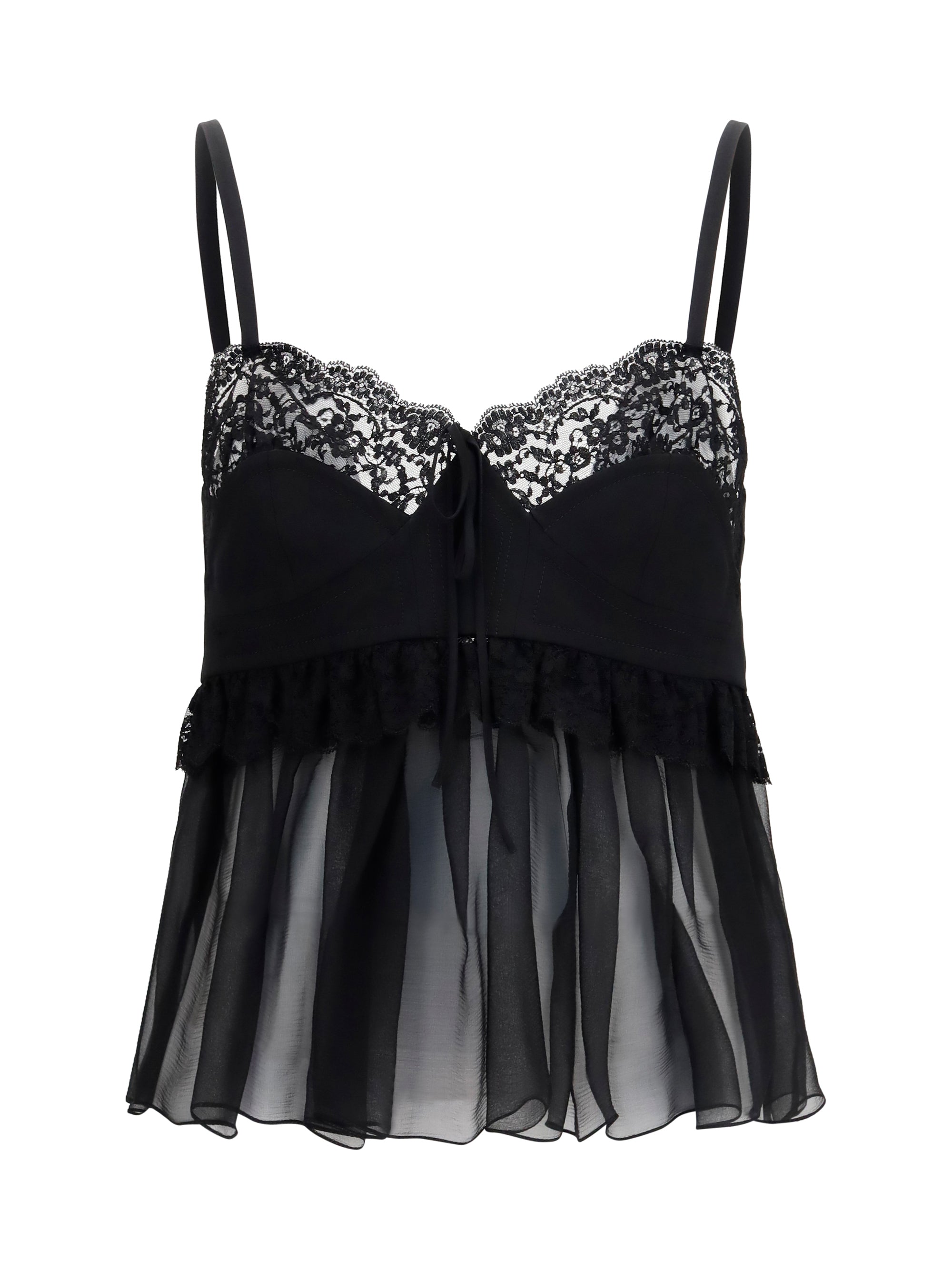 Lace-Trimmed Silk Crêpe Camisole Top — Black