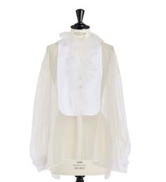 Transparent Blouse with Plastron and Removable Ruched Collar