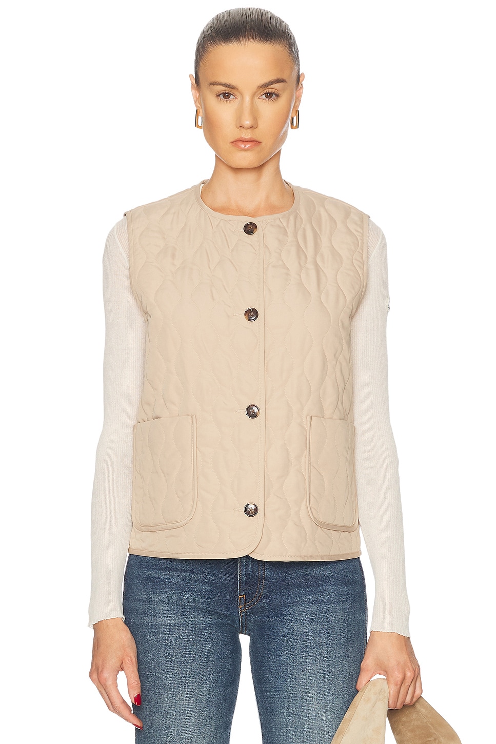Varley Karla Quilted Gilet in Light Taupe - Taupe.  XS also in L