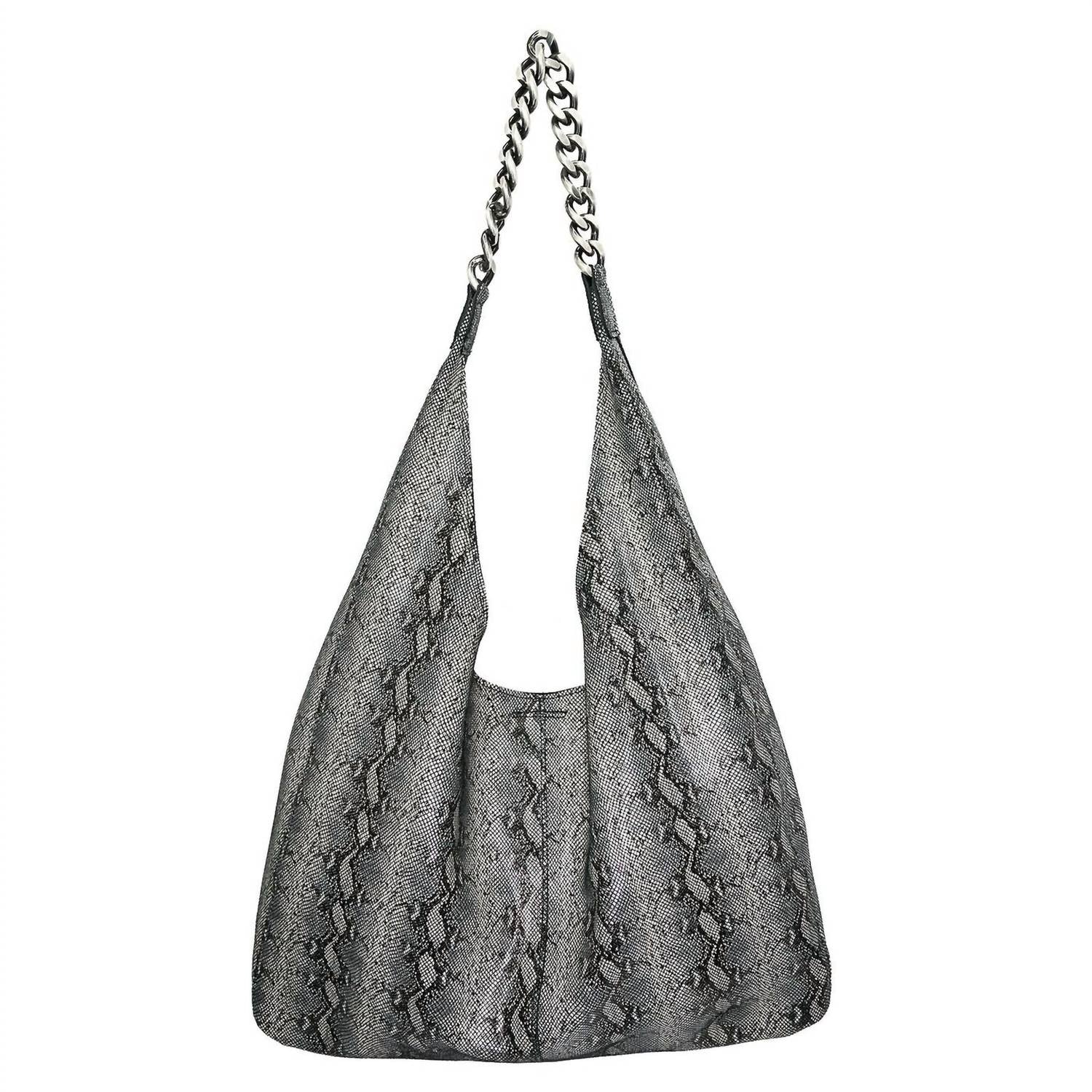 Women's Leather Chain Detail Hobo Bag In Silver Camo