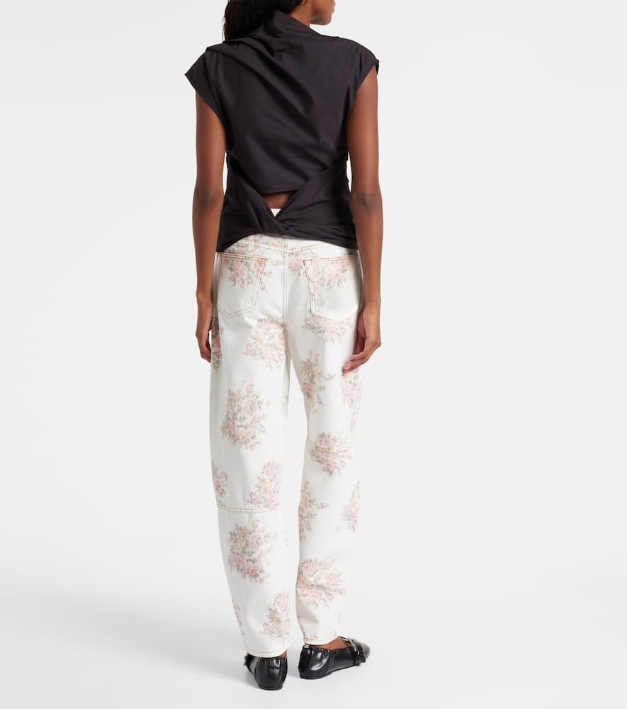 Ruched cotton-blend top