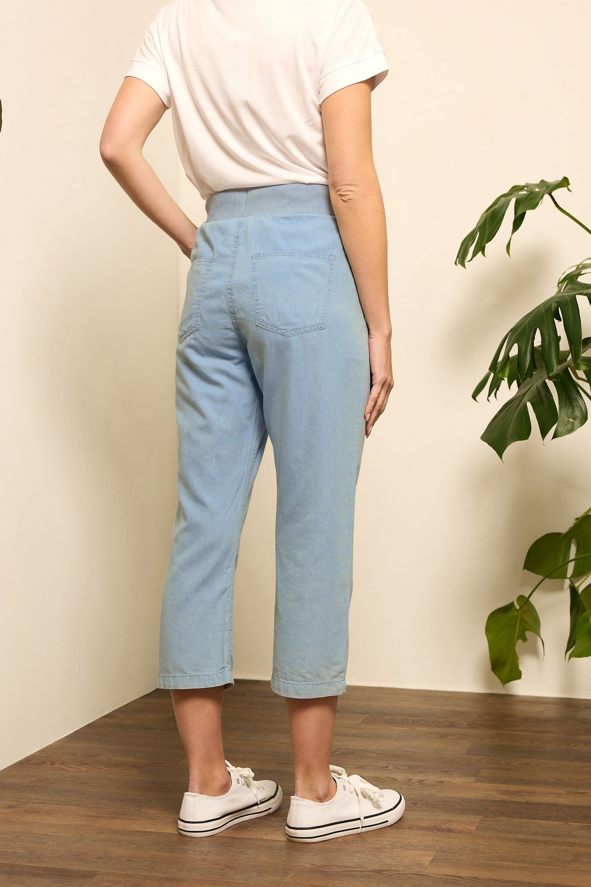M&Co Women's Light Wash Drawstring Cropped Trousers in Light Blue