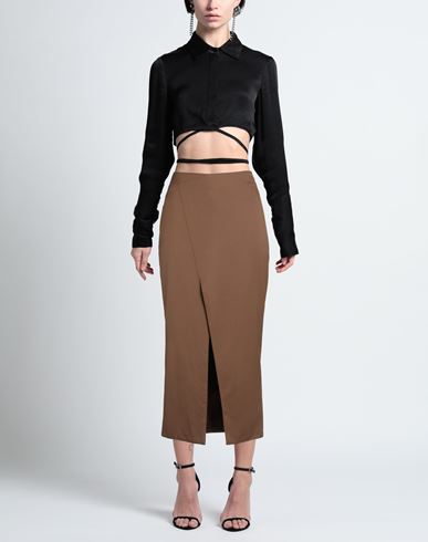 Woman Maxi skirt Brown Size 4 Polyester, Virgin Wool, Elastane