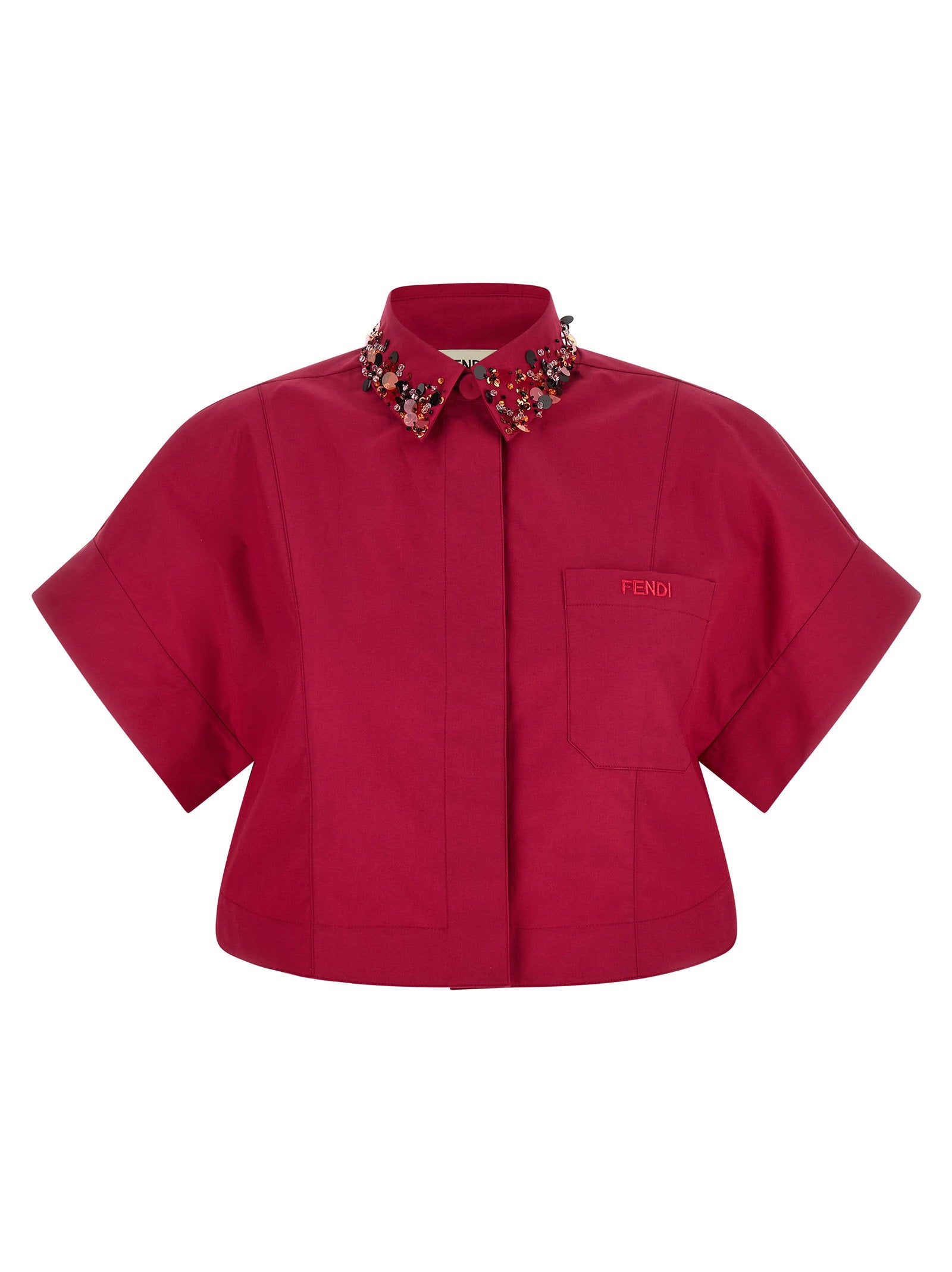 Embroidered Collar Shirt — Red