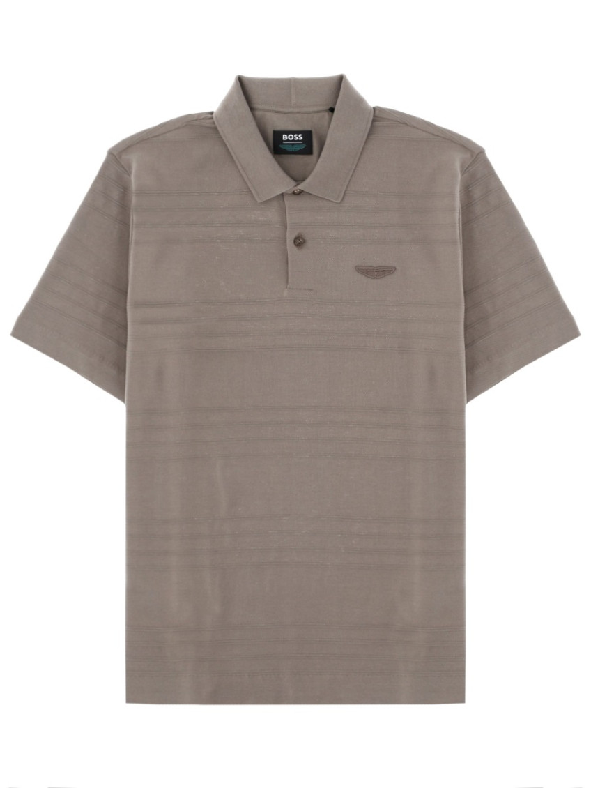 Beige Stripes Shirt Collar Polo