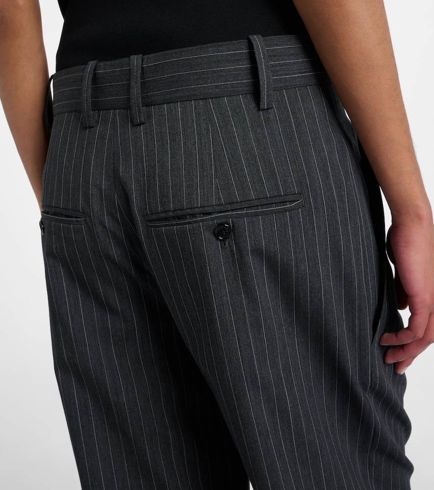 Pinstriped wool-blend straight pants