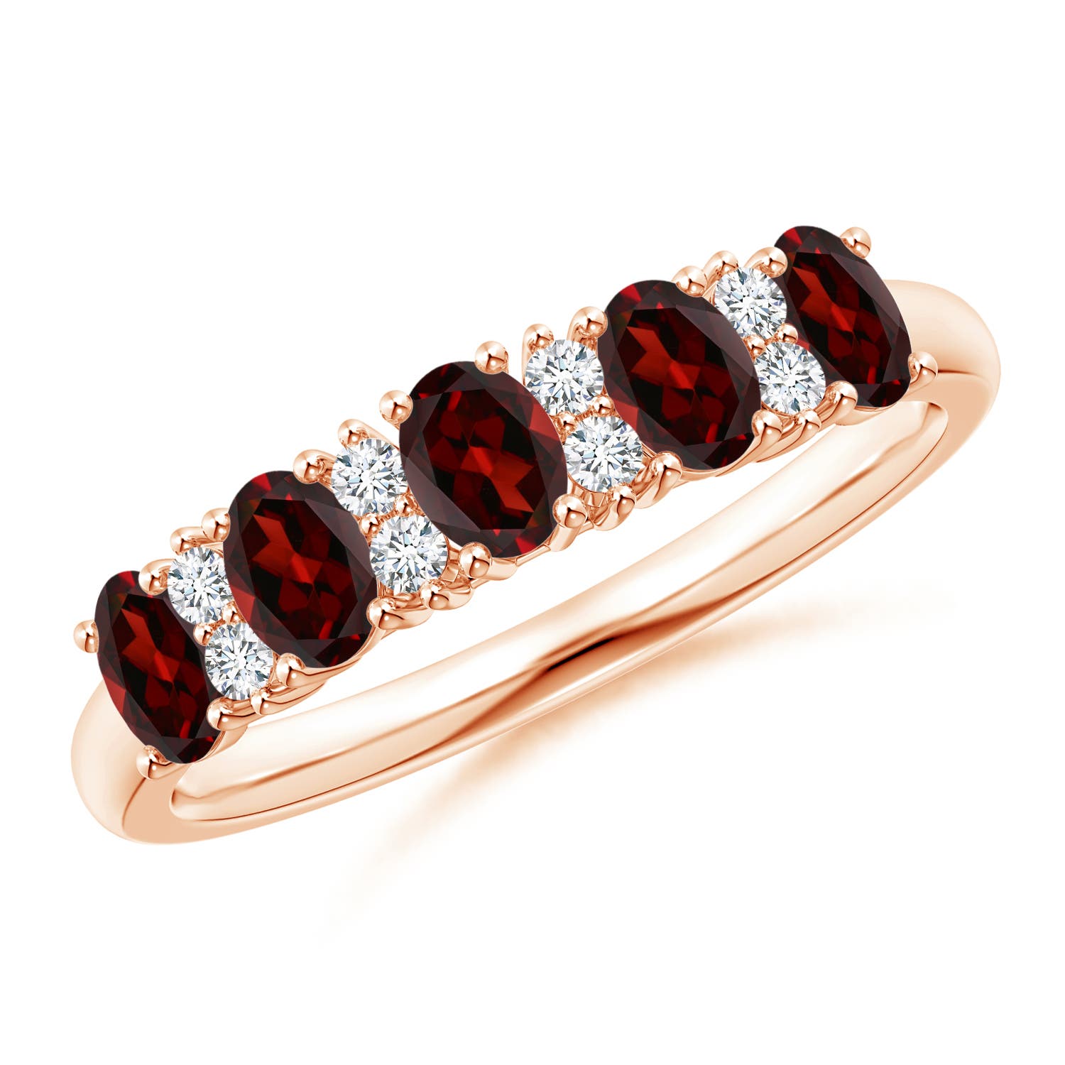 Angara 1.0 Carat Five Stone Garnet and Diamond Wedding Ring in 18K Rose Gold