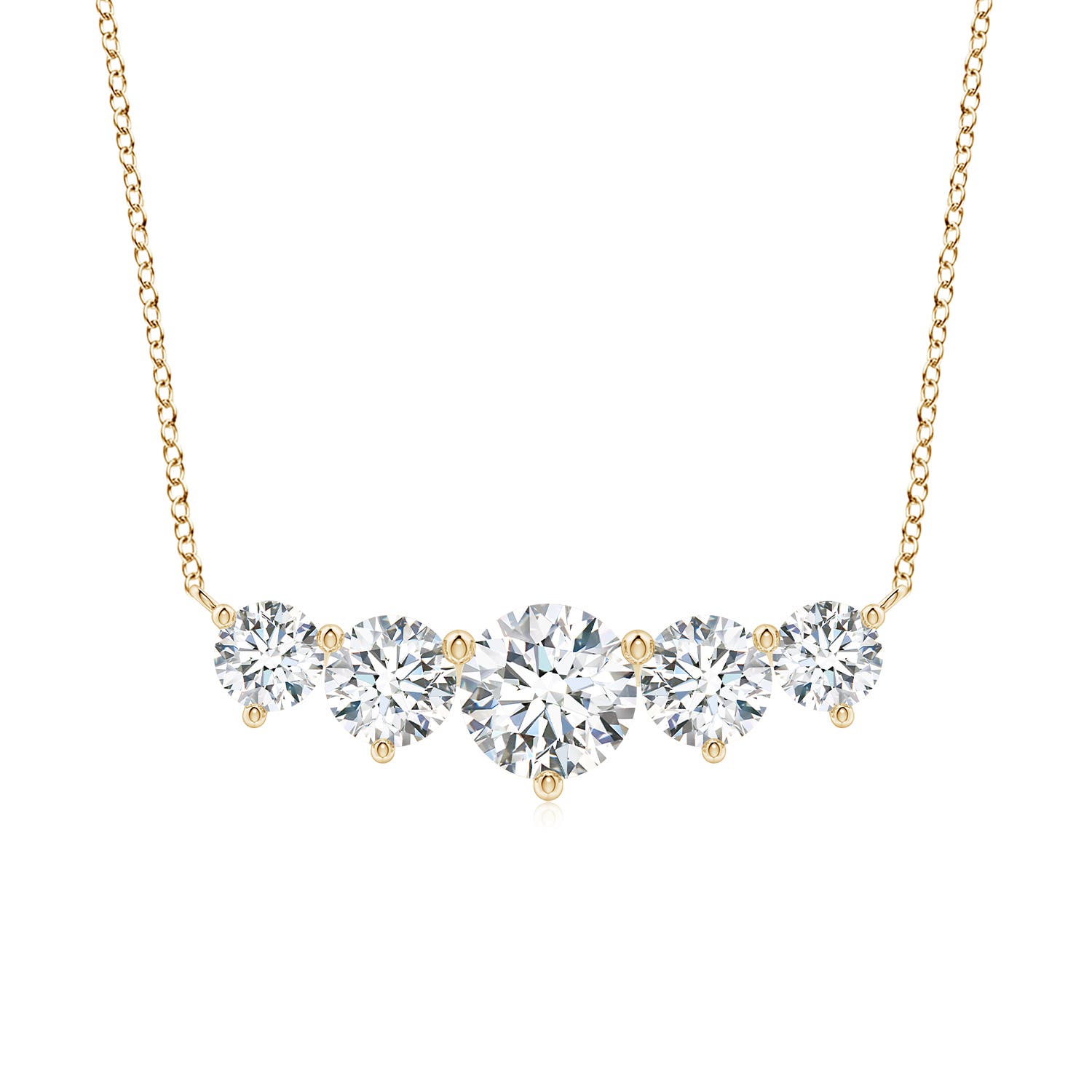 Angara 4.54 CTW Graduated Five Stone Round Lab-Grown Diamond Necklace in 18K Yellow Gold