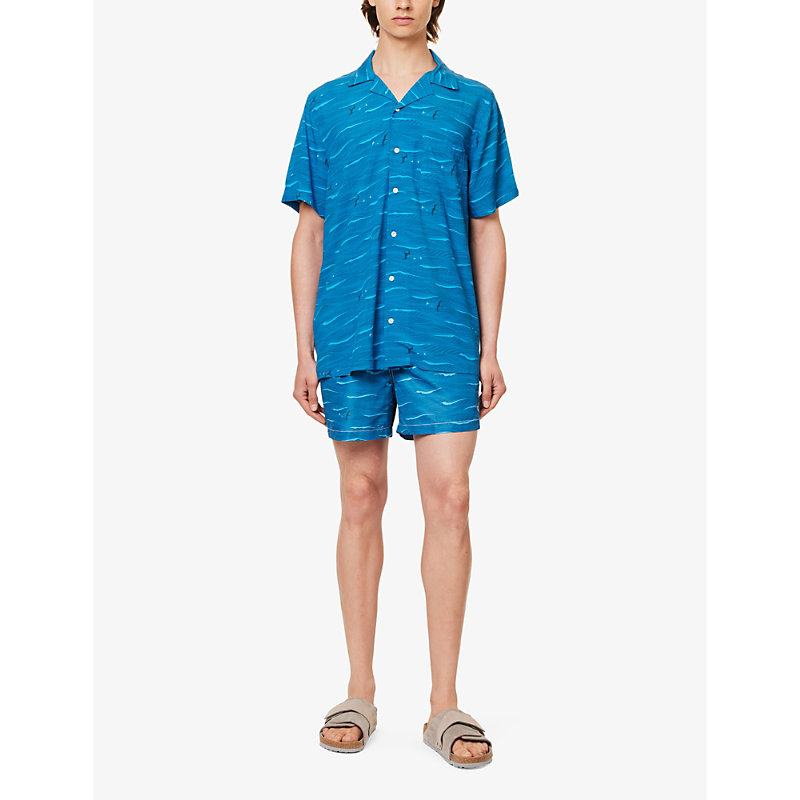 Arrels Barcelona 남성 Mens Blue Flying Fish Kikuo Short-sleeve Woven Shirt S 75521791