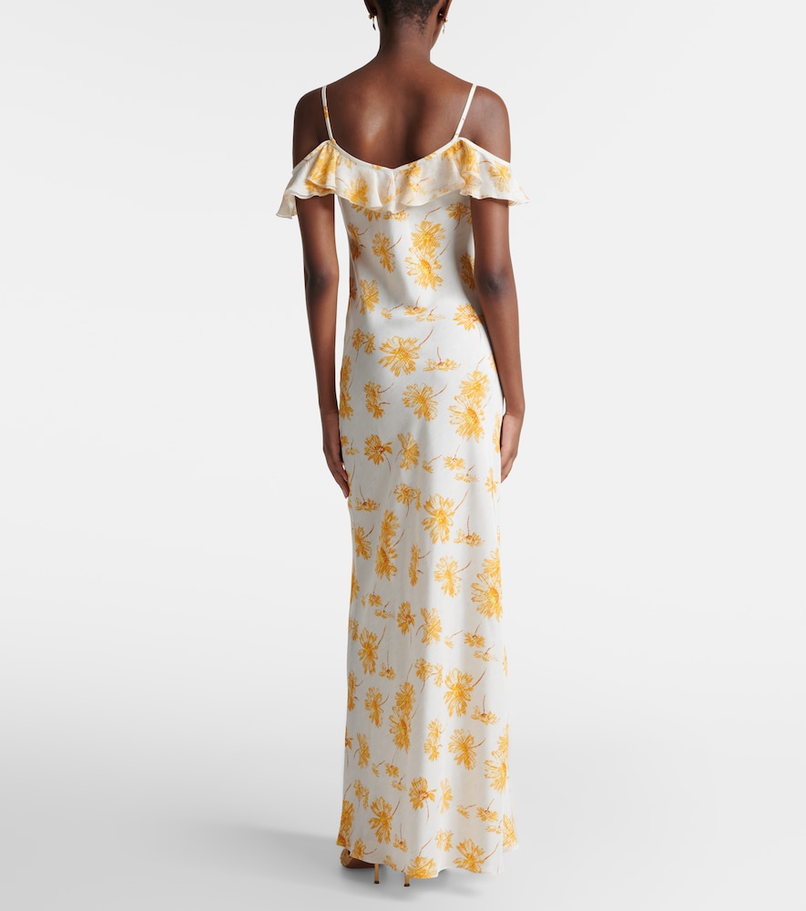 Floral ruffled silk moiré slip dress