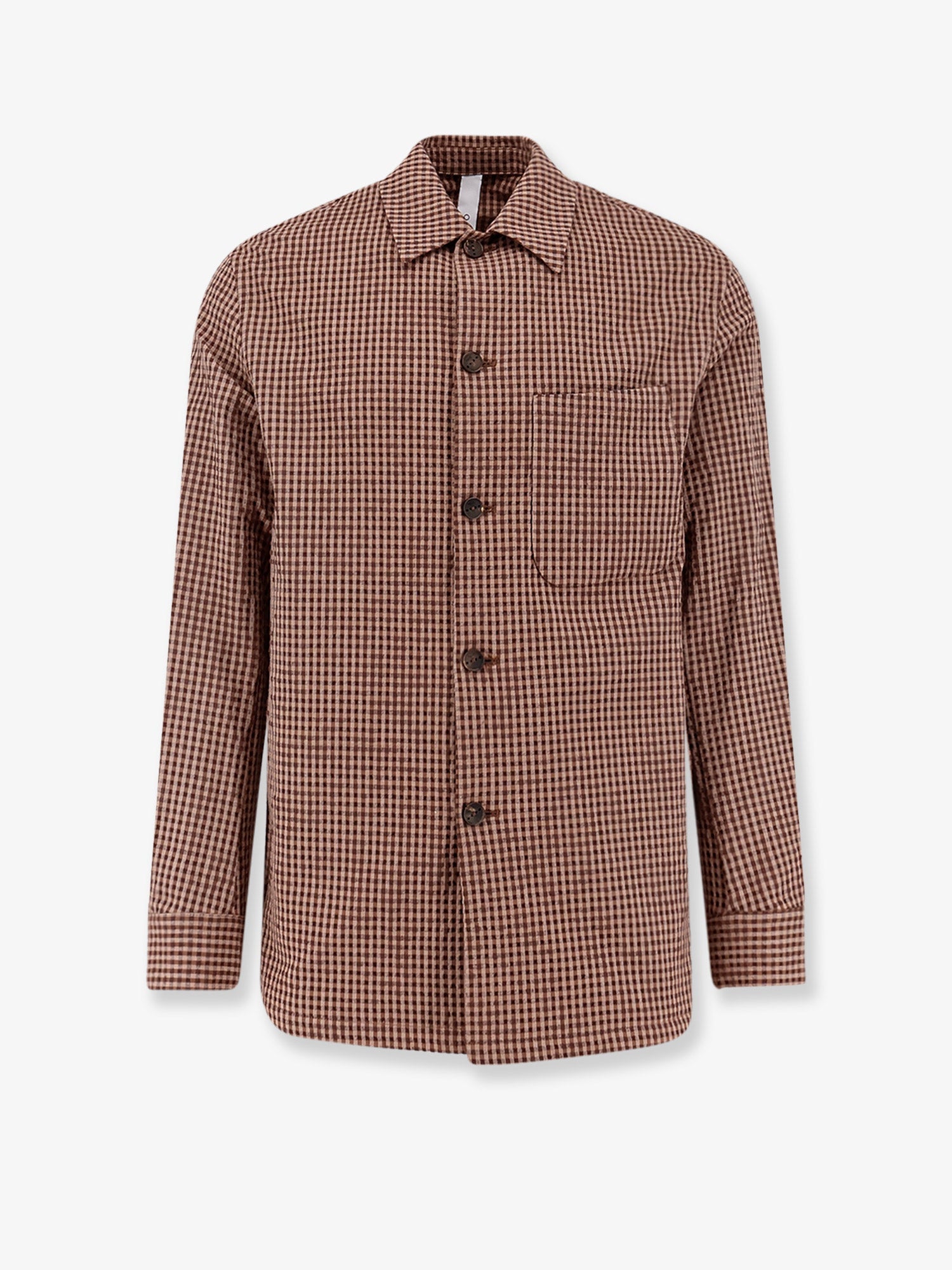 Gingham Cotton-Blend Shirt — Brown