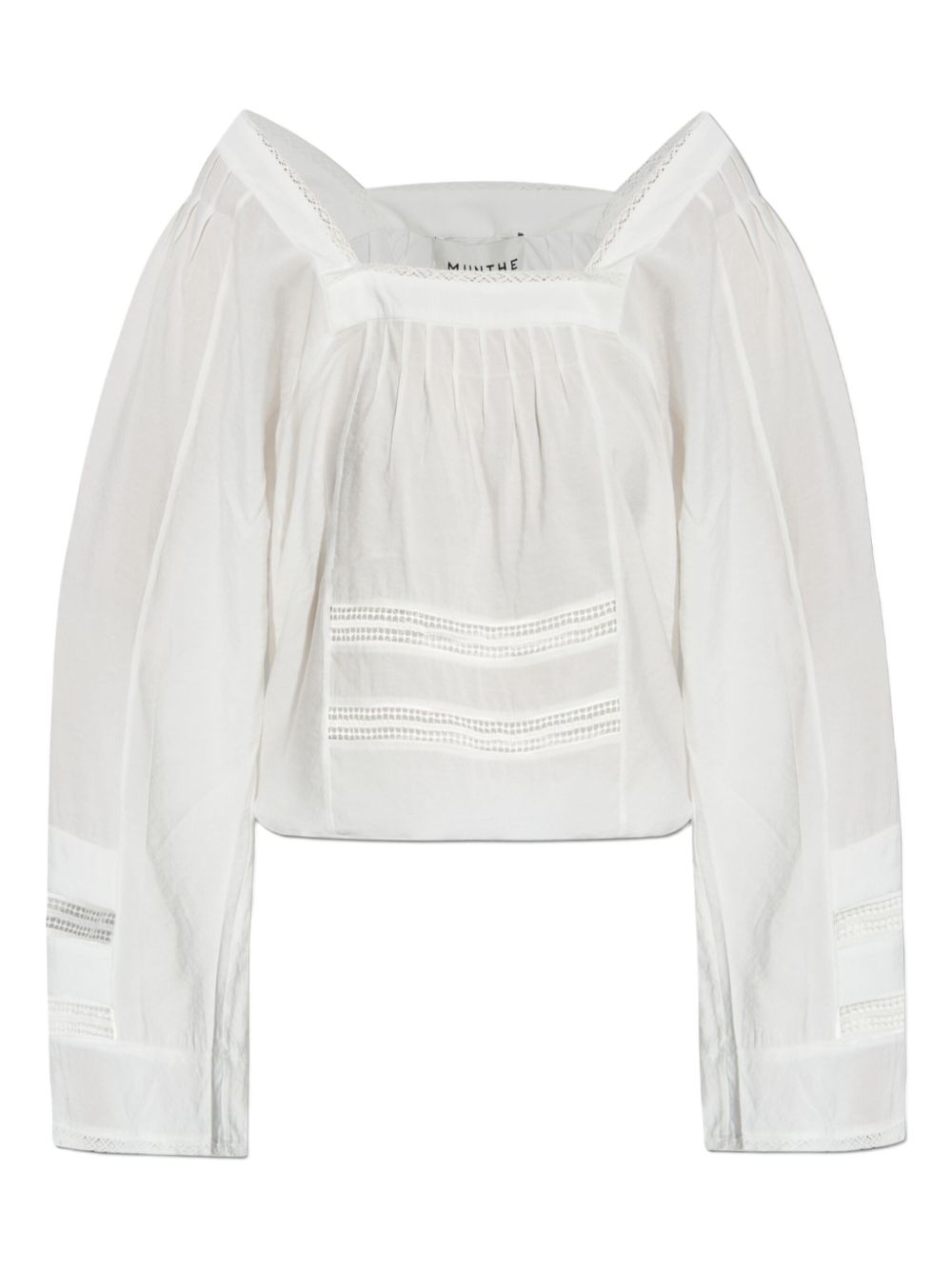 Square-neck pleated blouse - White