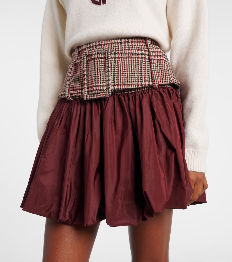Checked ruched virgin wool miniskirt