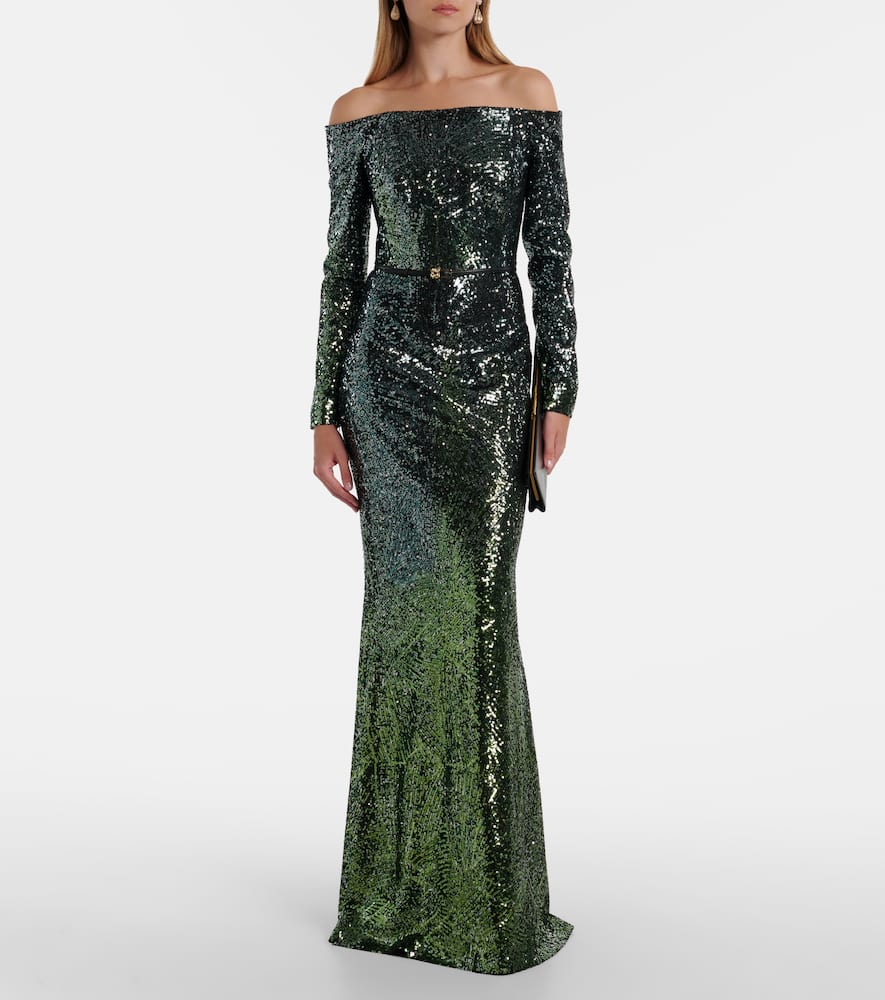 Ombré sequined silk-blend gown