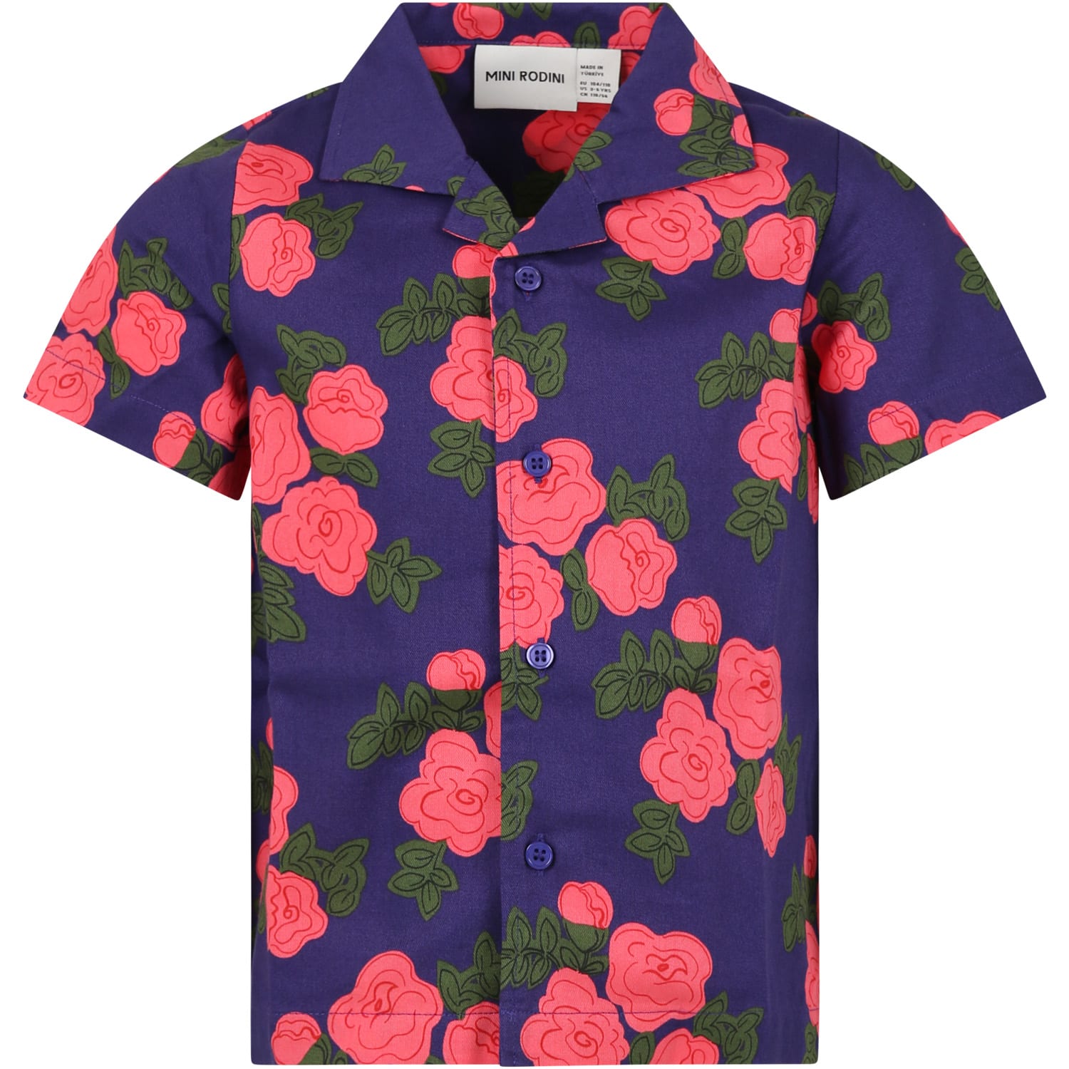 Roses organic cotton shirt - Blue