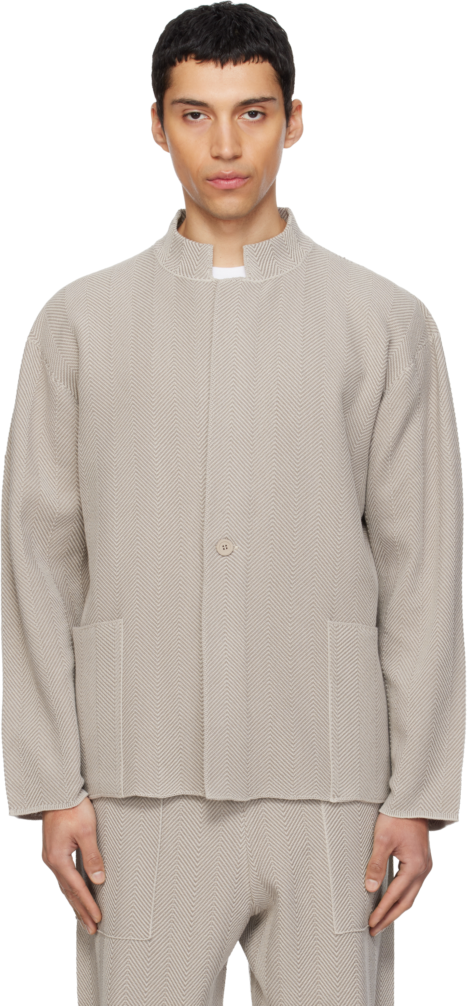 Beige Inlaid Knit Jacket
