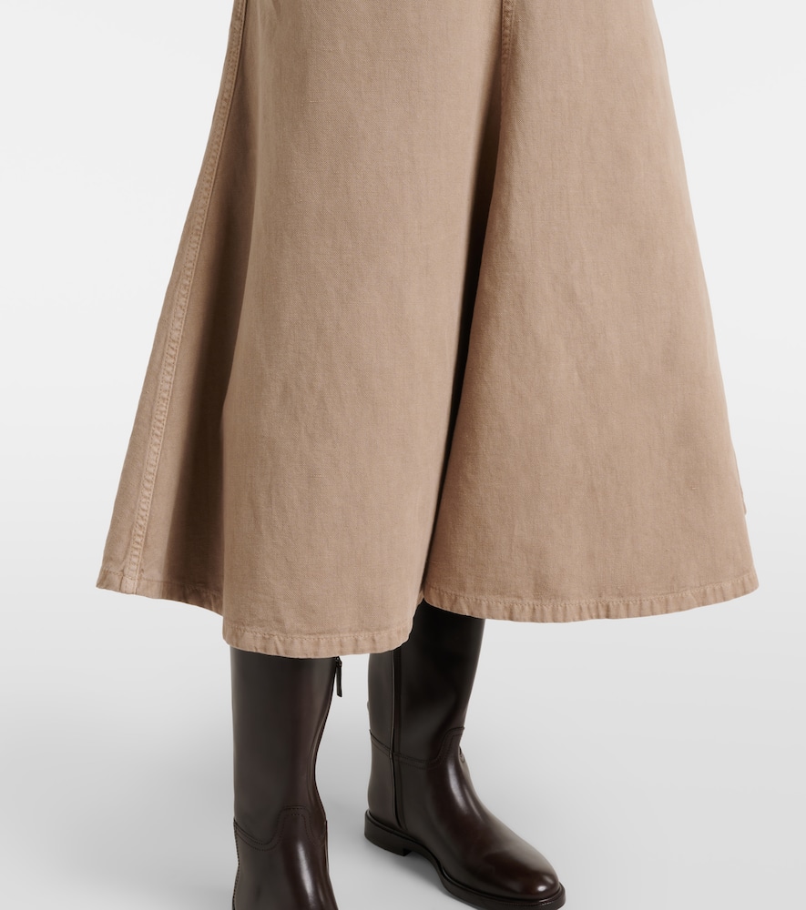 Cotton and linen denim midi skirt