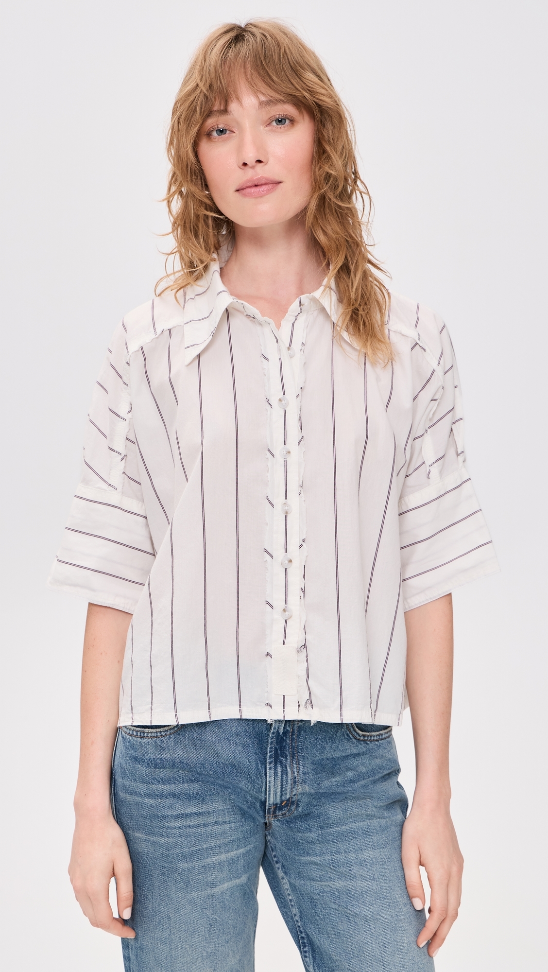 Seaside Stripe Button Down Shirt Ivory Combo