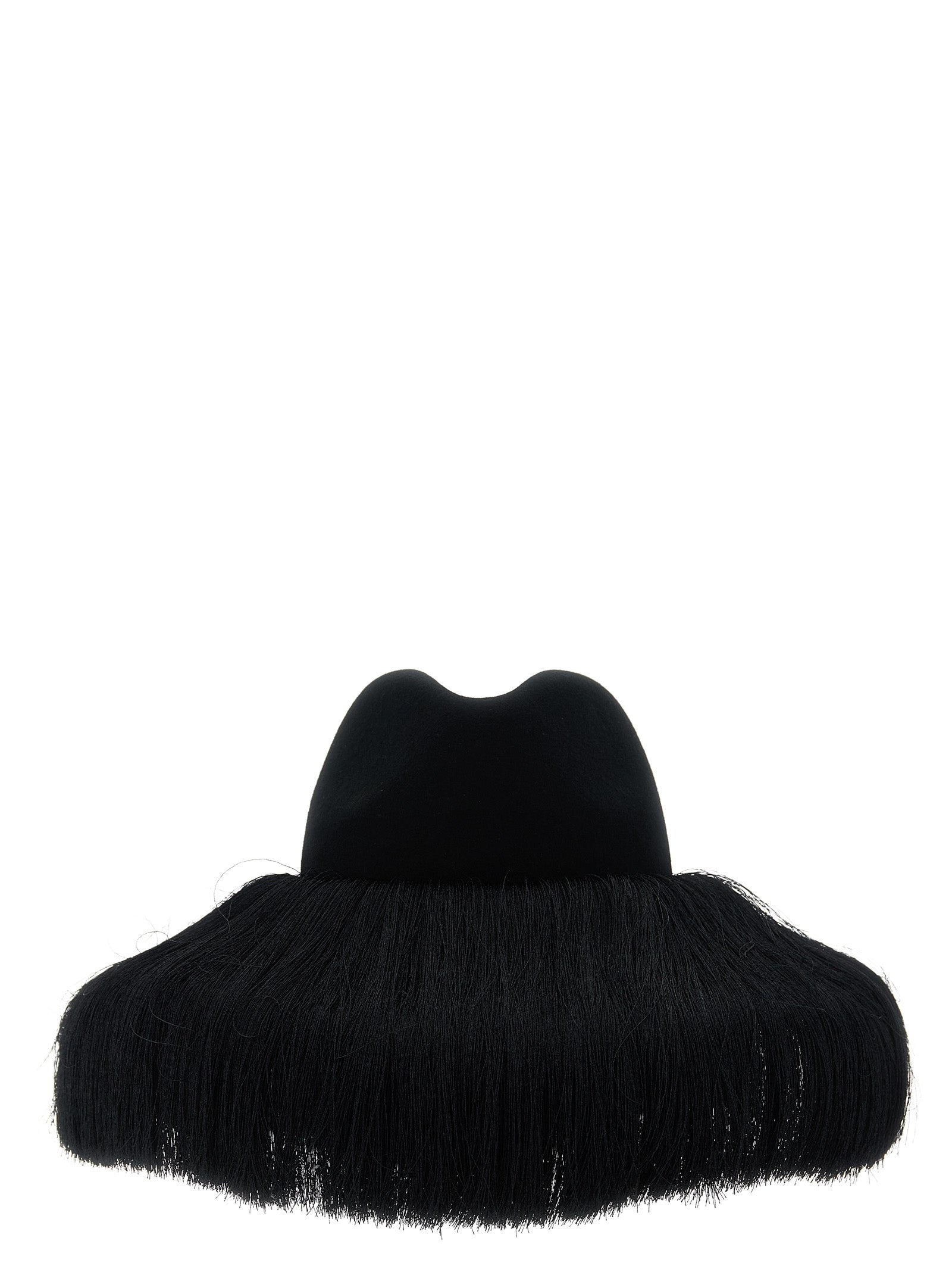 CO320715BM Wool Fringe Fedora — Black