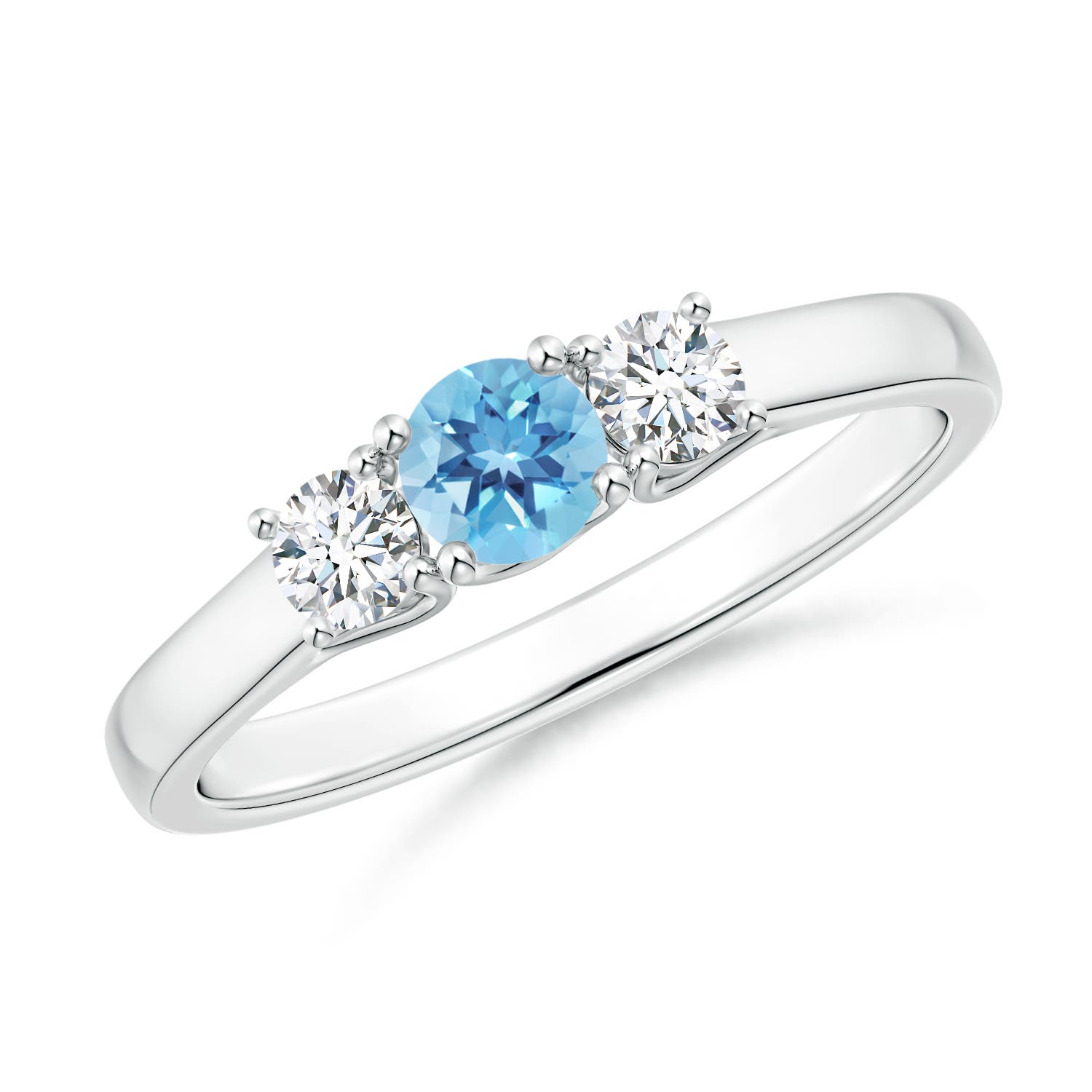 Angara 0.32 Carat Classic Round Swiss Blue Topaz and Diamond Three Stone Ring in Silver