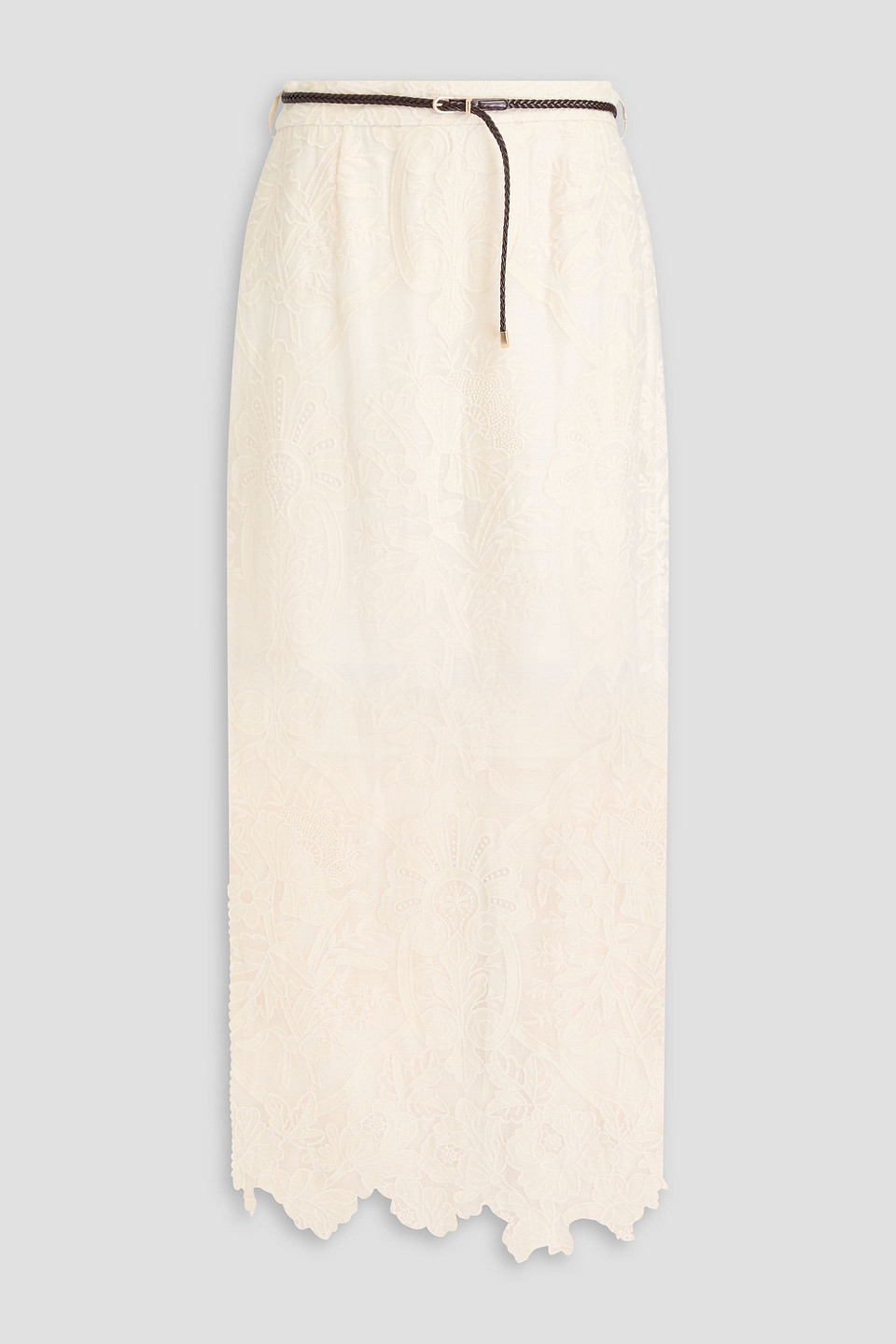 Embroidered linen-gauze midi skirt - White - 00