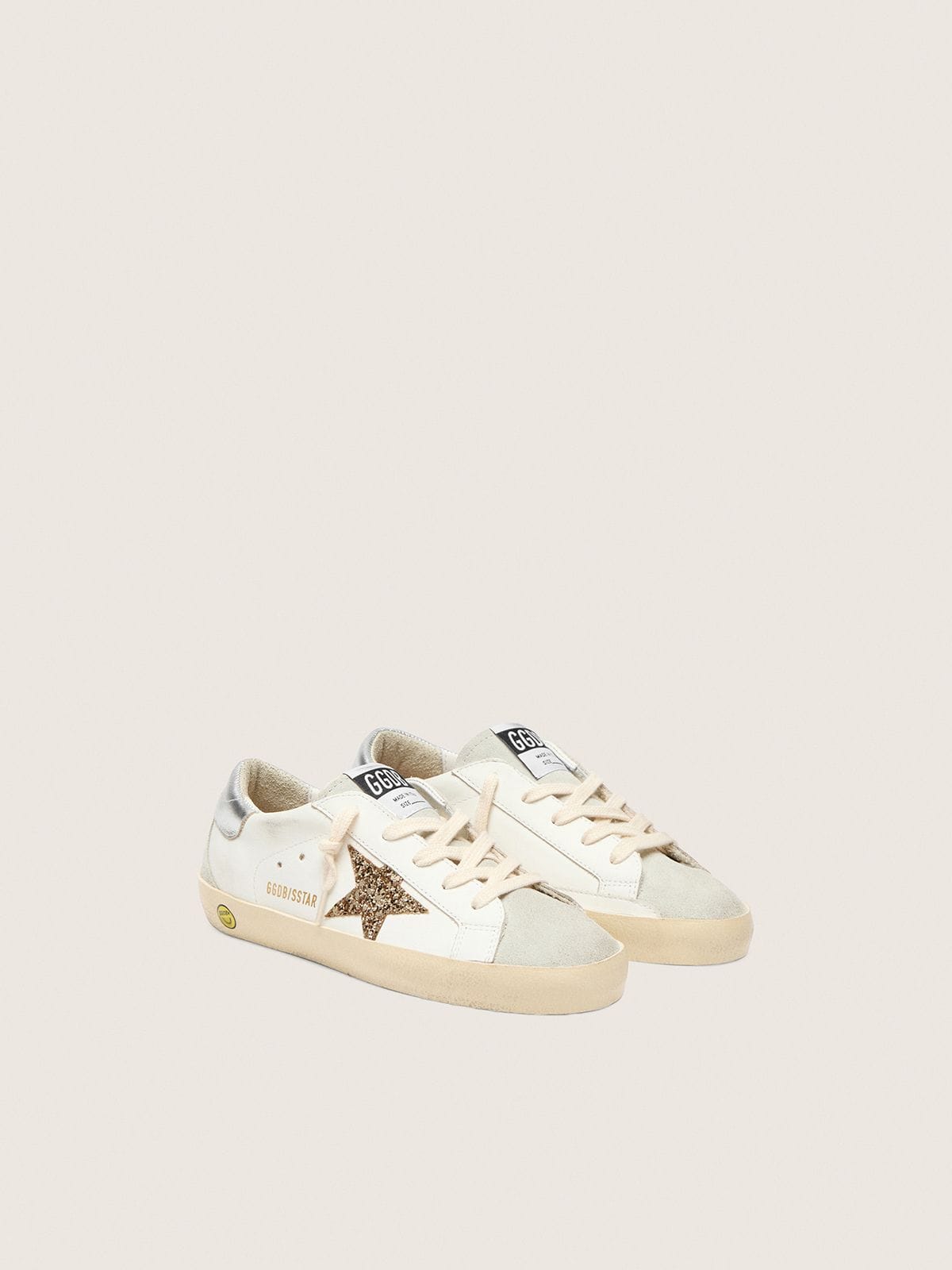 Golden Goose - Junior Super-star With Gold Glitter Star And Silver Metallic Leather Heel Tab