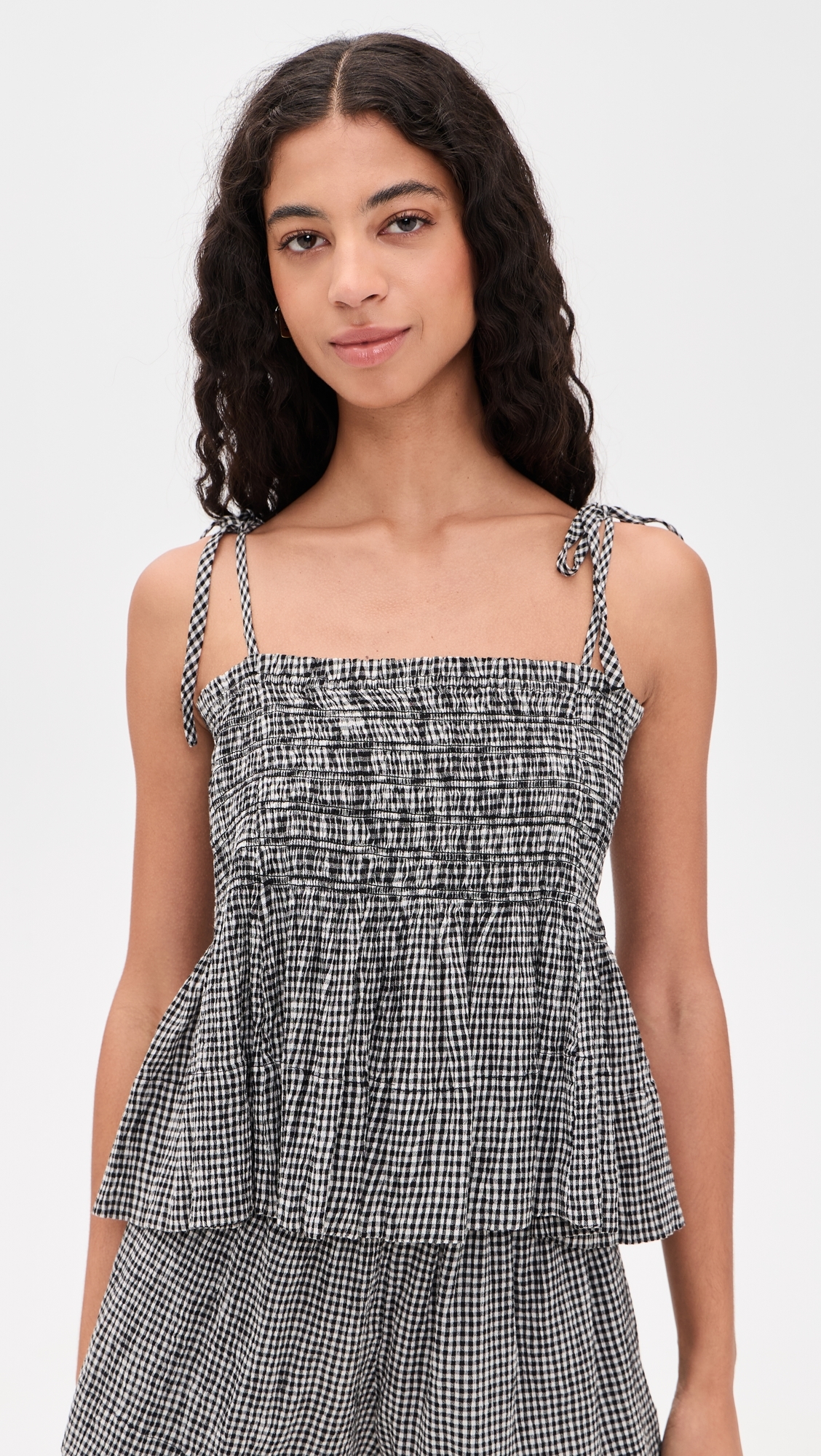 The Tide Smocked Top Black & Cream Check