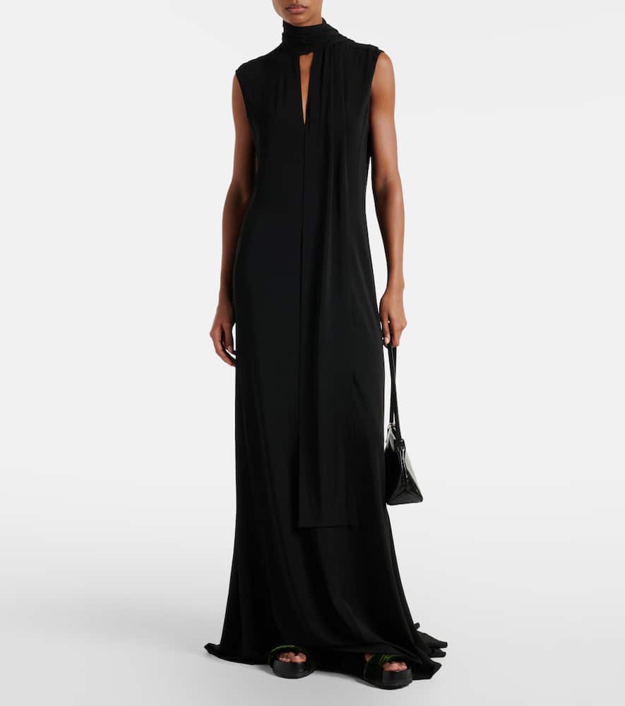 Scarf-detail jersey maxi dress