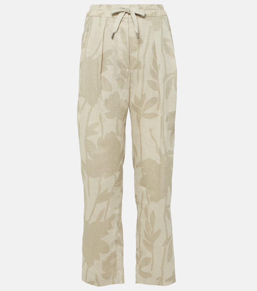 Printed linen tapered pants