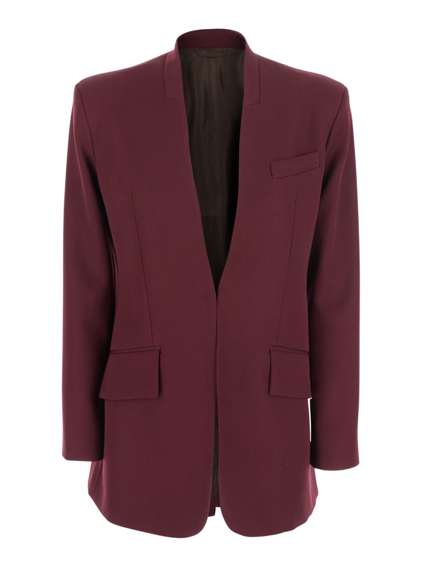 Bordeaux Jacket With Deep Neckline And Straps In Wool Woman