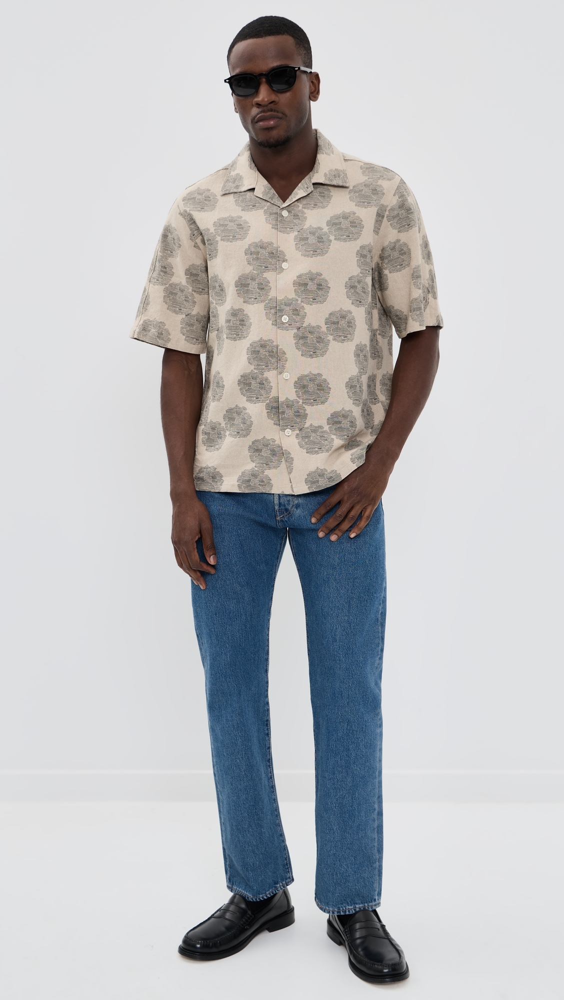 Ole Printed Linen Shirt Oatmeal