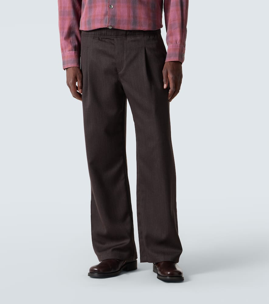 Leisure mid-rise wide-leg wool pants