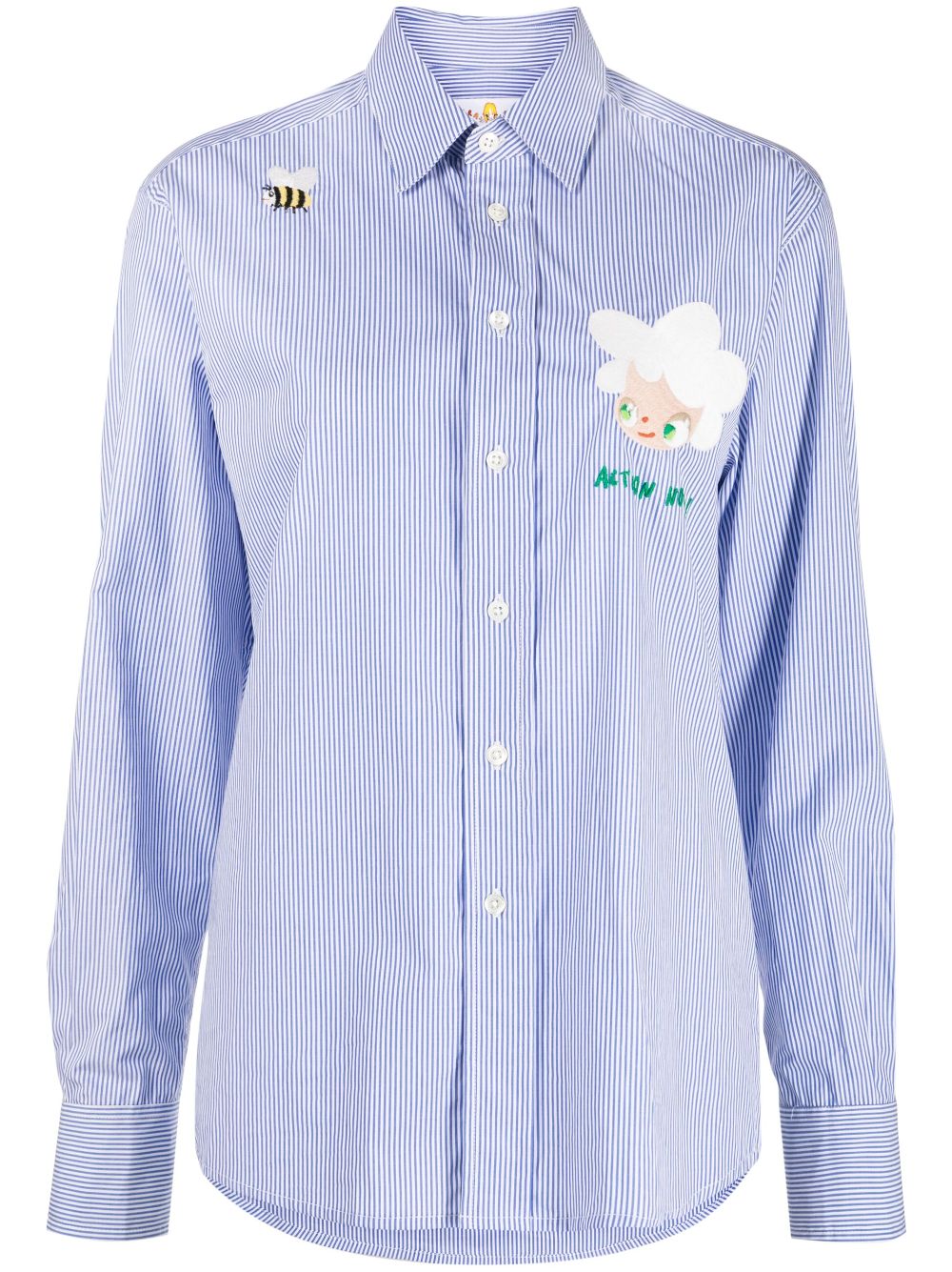 Embroidered-doll striped cotton shirt - Blue