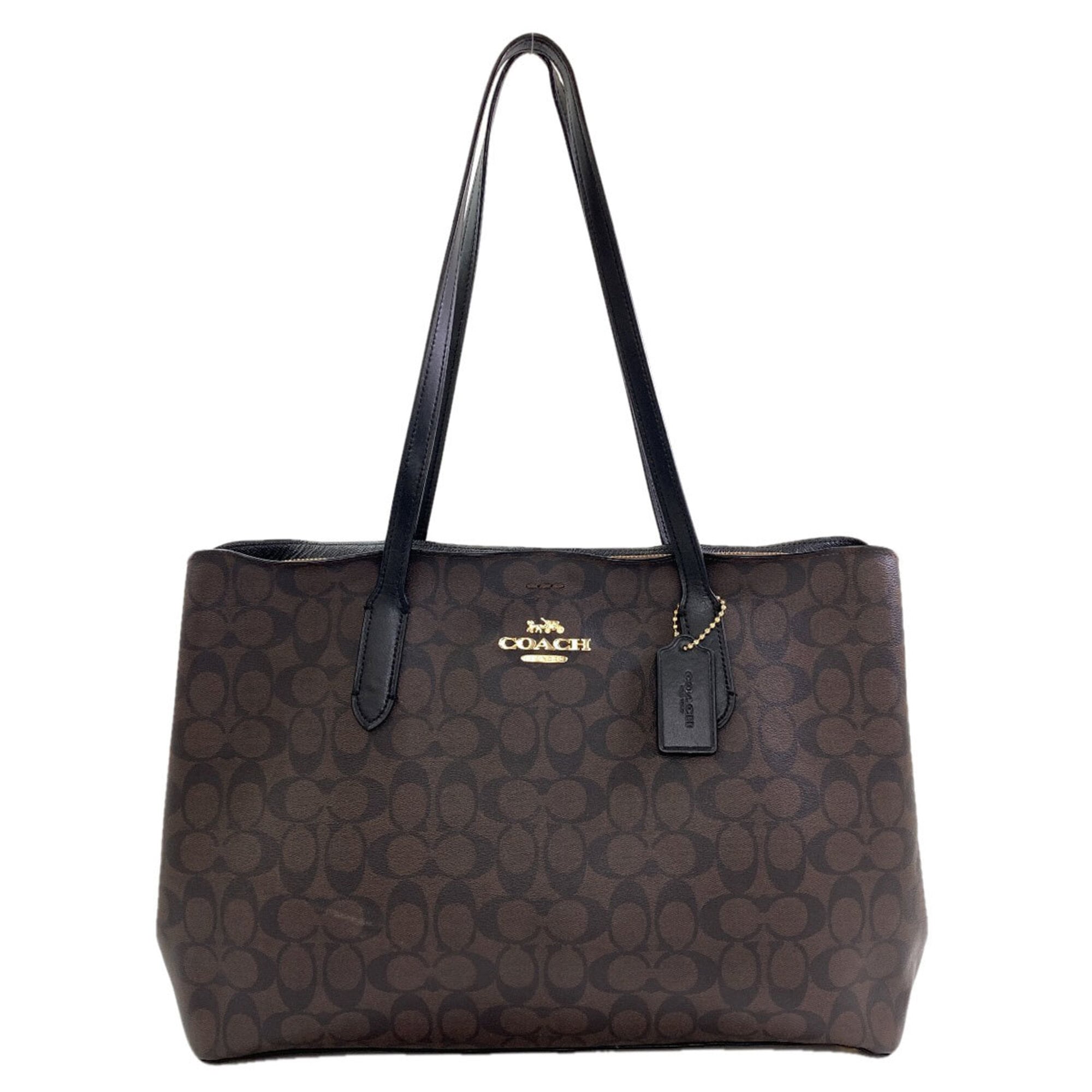 Coach Signature Black Dark Brown Signature Line Tote Bag Pre-Owned