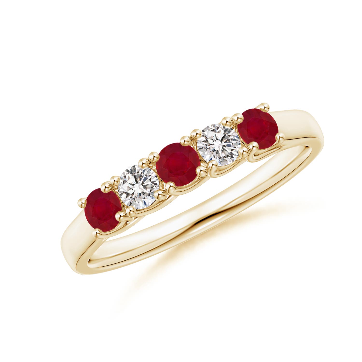 Angara 0.33 Carat Half Eternity Five Stone Ruby and Diamond Wedding Band in 18K Yellow Gold
