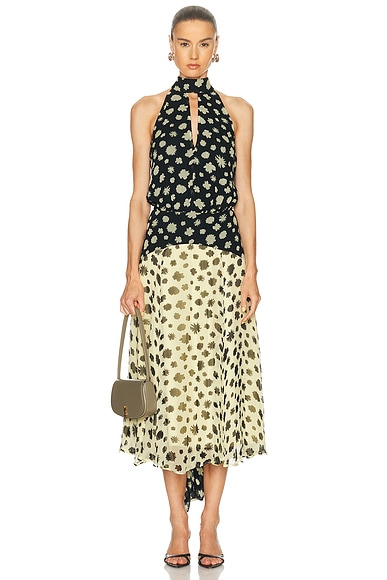 Staud Camryn Dress in Ditsy Multi - Black,Lemon. 0 also , 4