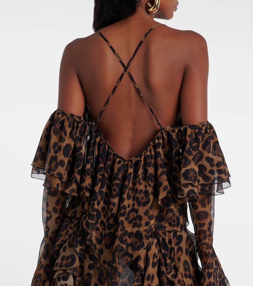 Leopard-print draped silk top