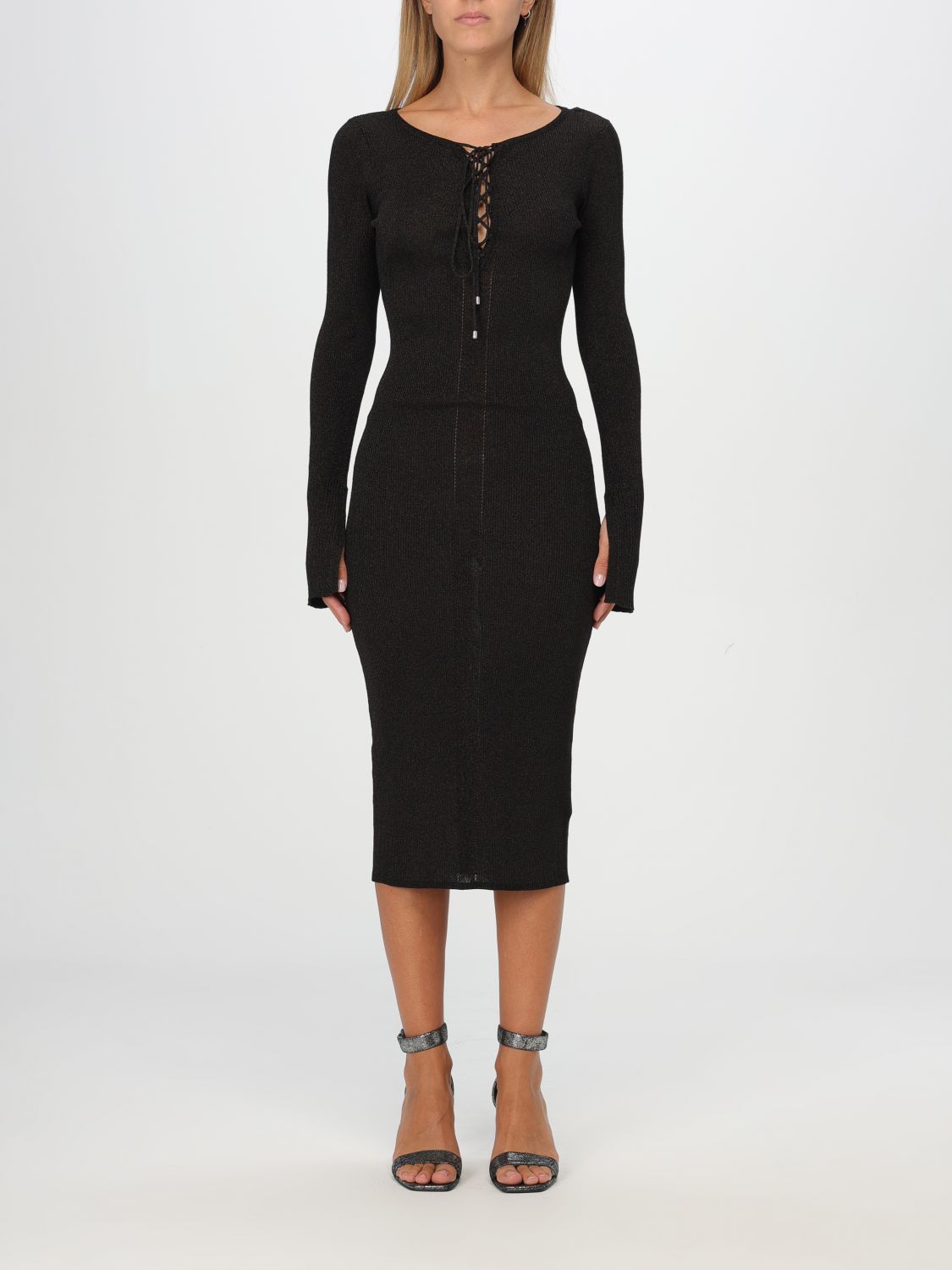 Lurex-detail ribbed midi dress - Gold