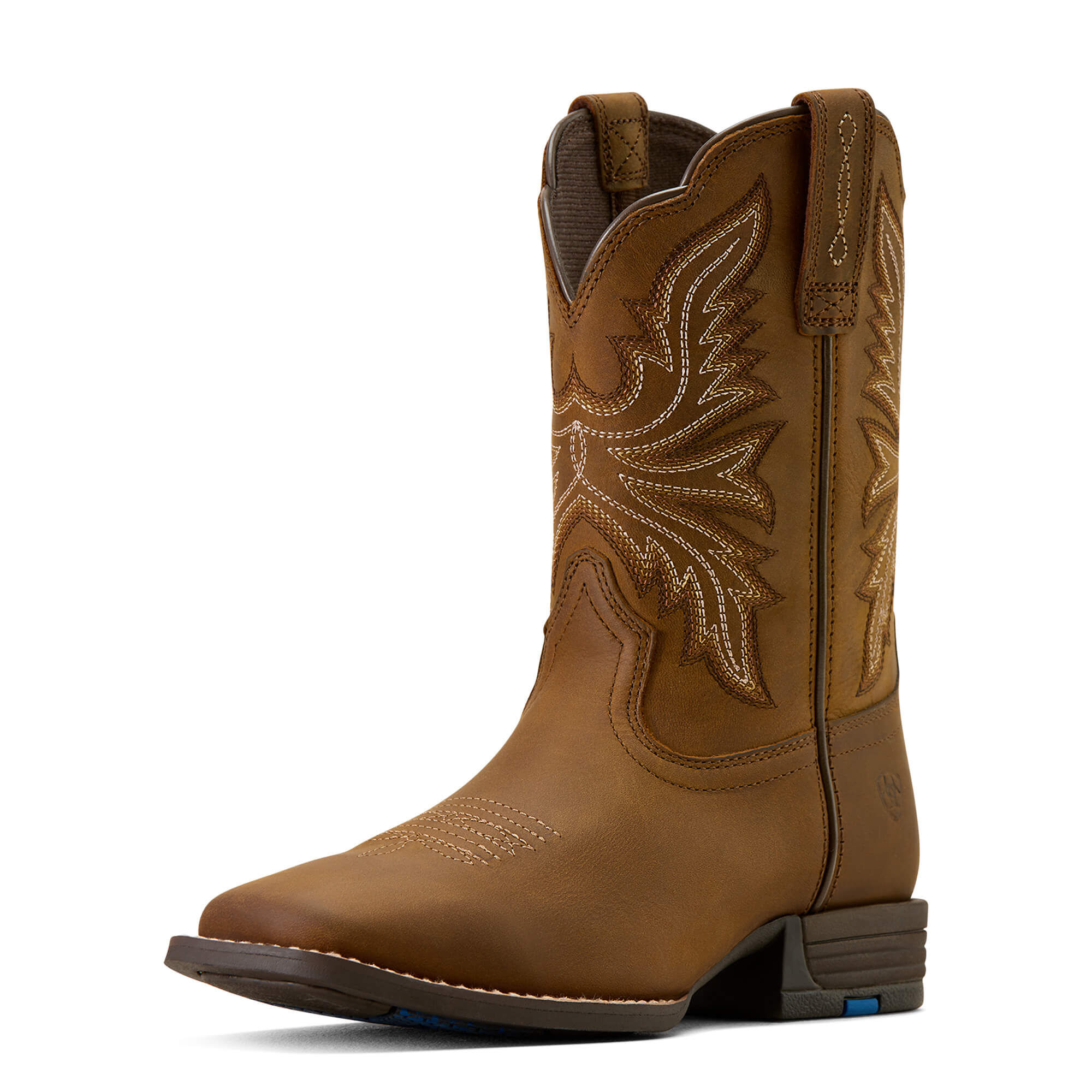 Kid's Westwood Wide Square Toe Western Boots in Distressed Brown, B Medium Width, Size 10, by