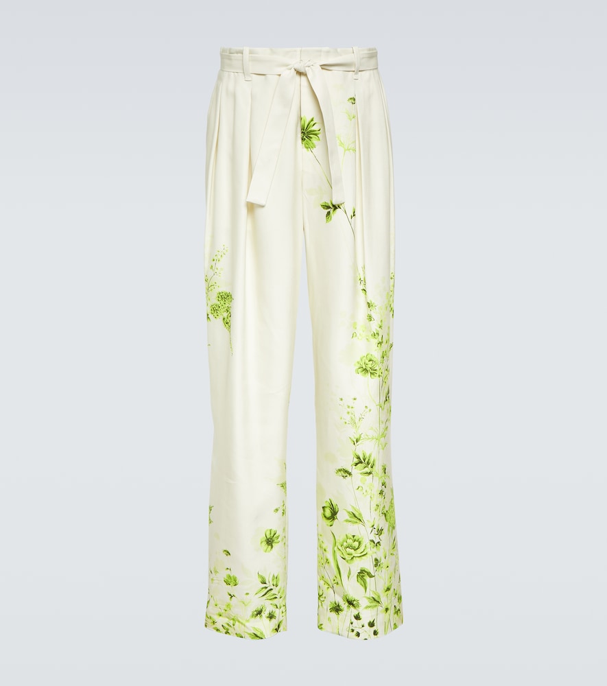 Floral belted straight pants