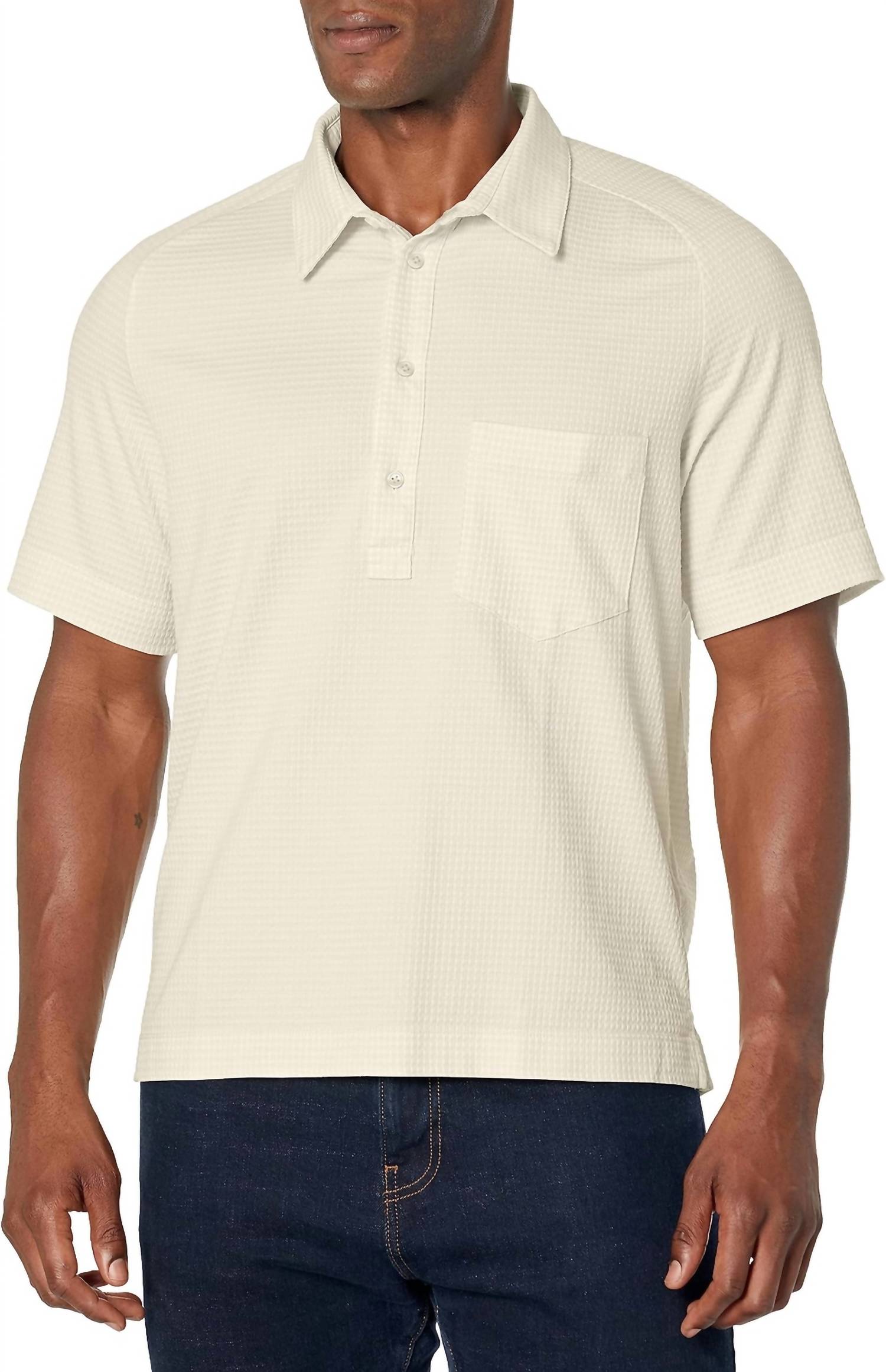 Seersucker Knit Polo In White Base/blanc