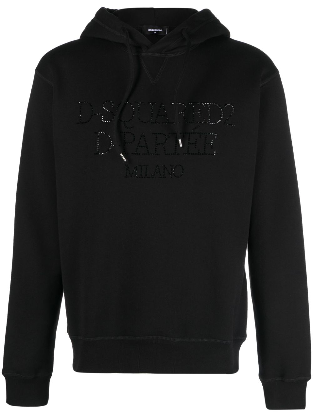 Rhinestone-embellished cotton hoodie - Black