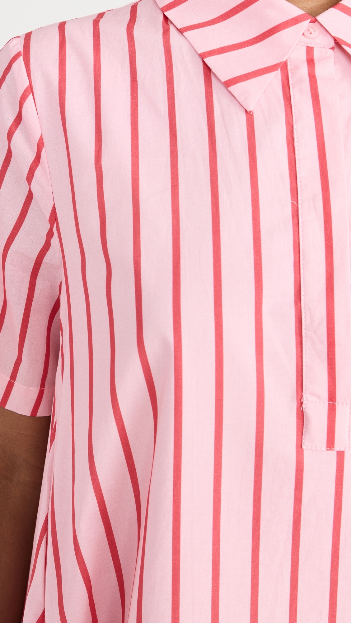 Stripe A-line Shirt Dress Pink/Red
