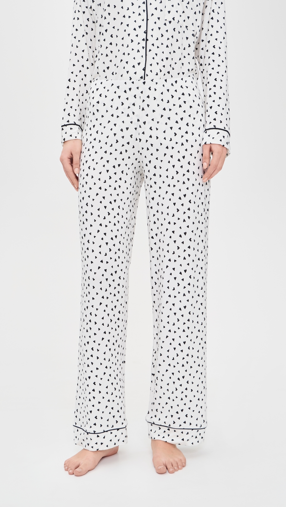 Gisele Printed Long Pajama Set Heart To Heart Black/Black