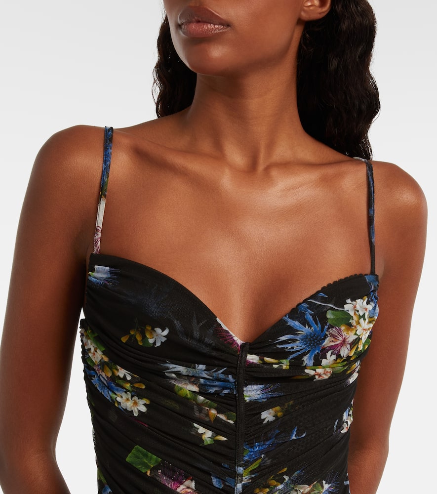 Floral ruched sheer gown
