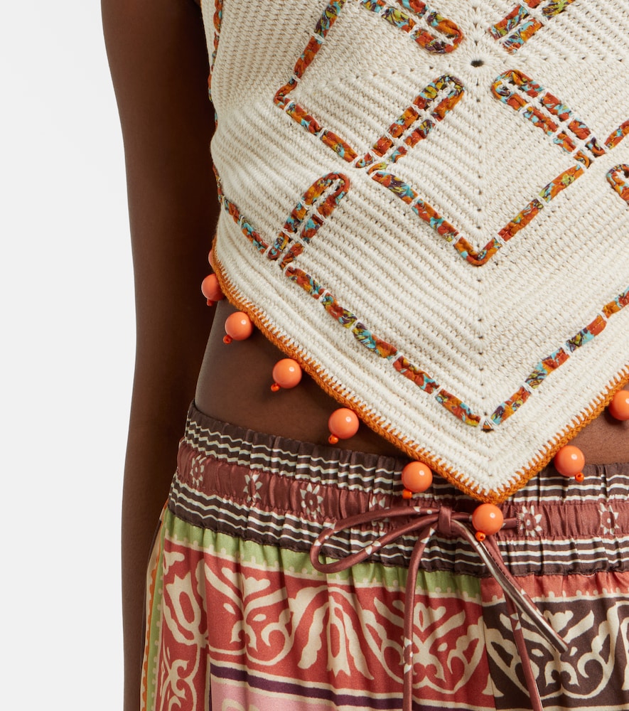 Alémais Marva beaded crochet open-back cotton top
